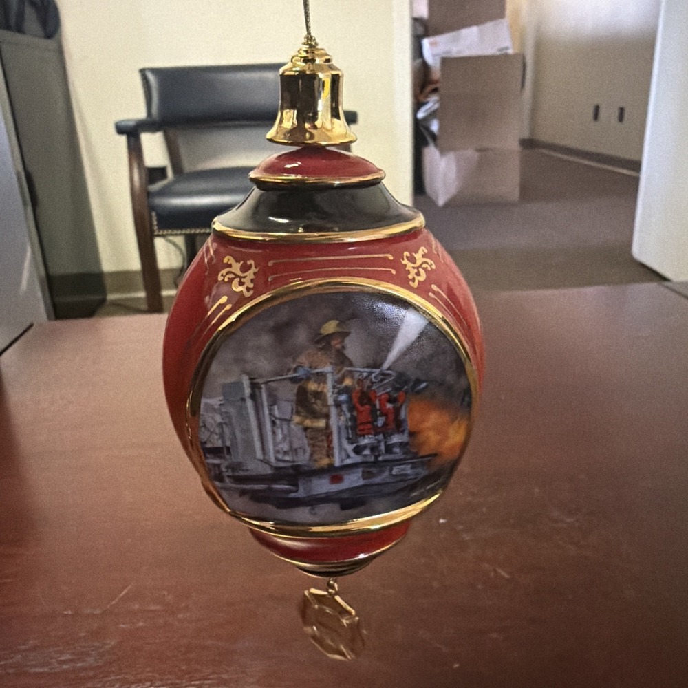 Bradford Editions Courage Under Fire Porcelain Ornament Fire Fighter Integrity